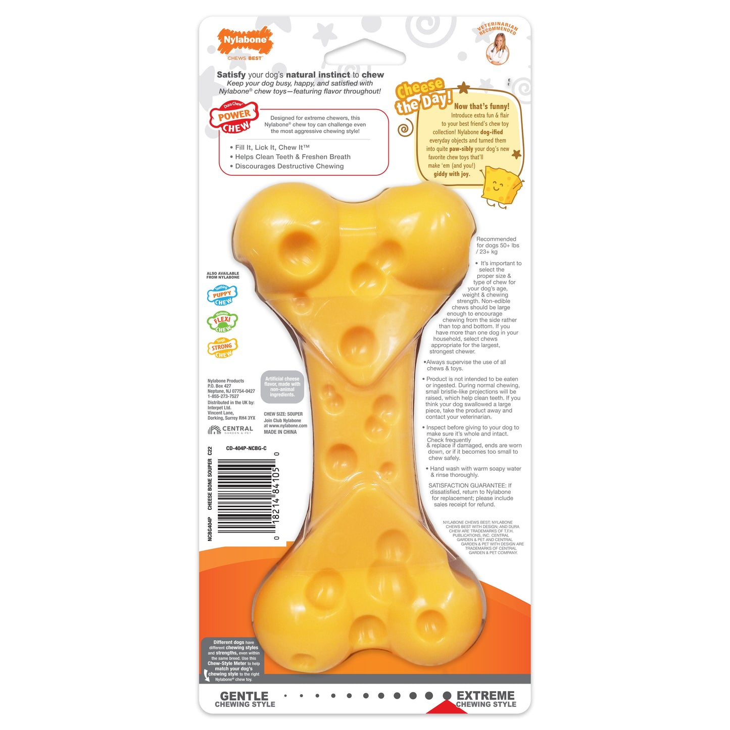 Nylabone Power Chew Cheese Dog Toy Cheese 1ea/XL/Souper - 50+ lb