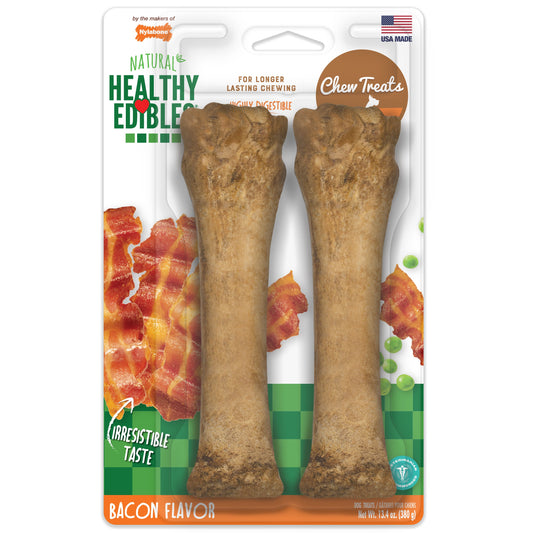 Nylabone Healthy Edibles All-Natural Long Lasting Bacon Chew Treats Bacon 1ea/XL/Souper - 50+ lb