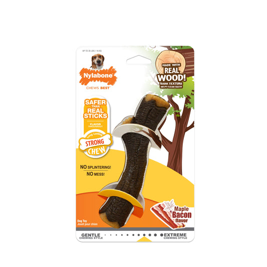 Nylabone Strong Chew Real Wood Dog Stick Toy Maple Bacon 1ea/Medium/Wolf - Up To 35 lb