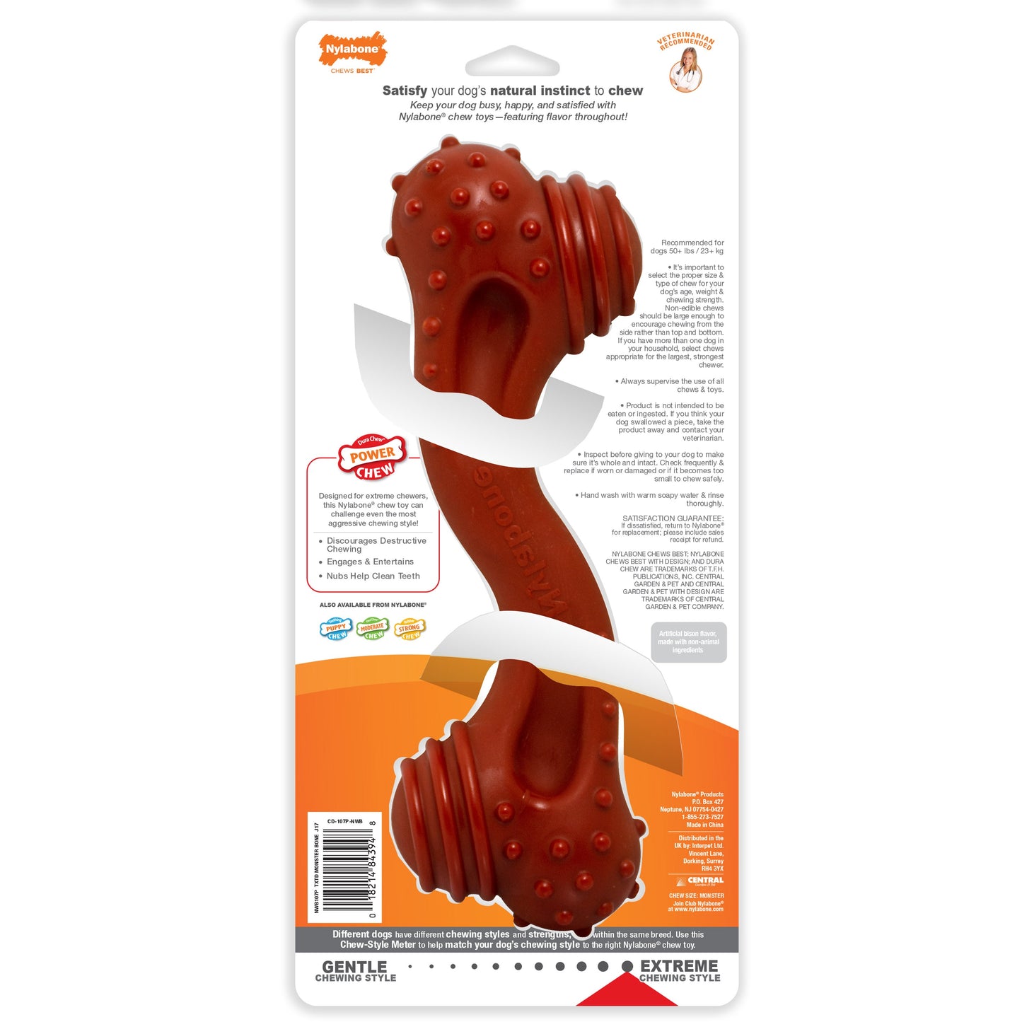 Nylabone Power Chew Monster Curve Bone Big Dog Chew Toy Bison 1ea/XXL/Monster - 50++ lb