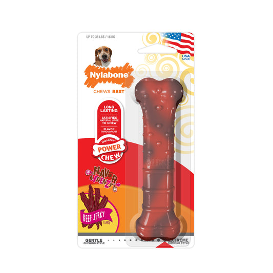 Nylabone Flavor Frenzy Power Chew Durable Dog Chew Toy Beef Jerky 1ea/Medium/Wolf - Up To 35 lb