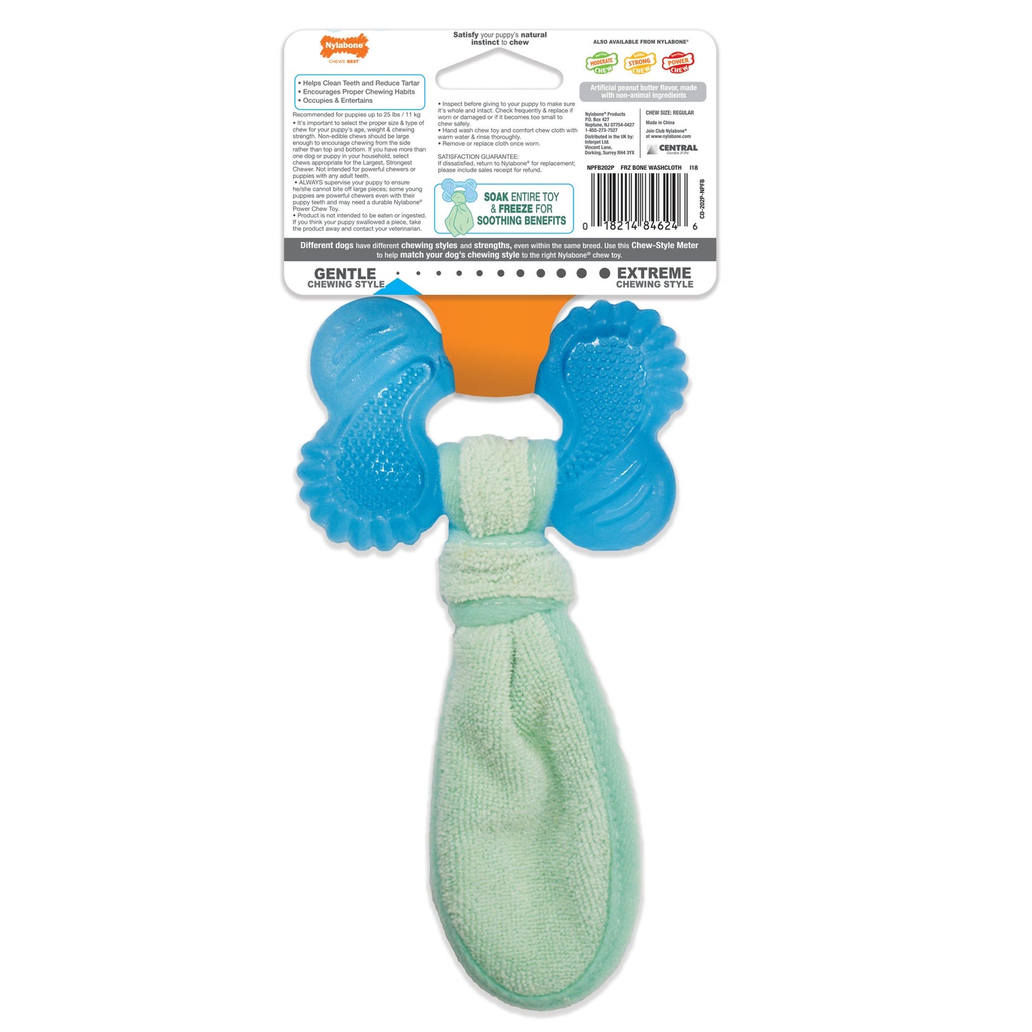 Nylabone Puppy Chew Freezer Dog Toy Teething Chew Chilling Cloth Peanut Butter 1ea/SMall/Regular - Up To 25 Ibs.