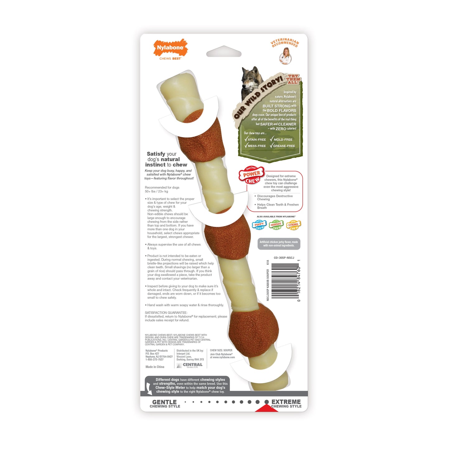 Nylabone Power Chew Shish Kabob Alternative Nylon Chew Toy Chicken Jerky 1ea/XL/Souper - 50+ lb