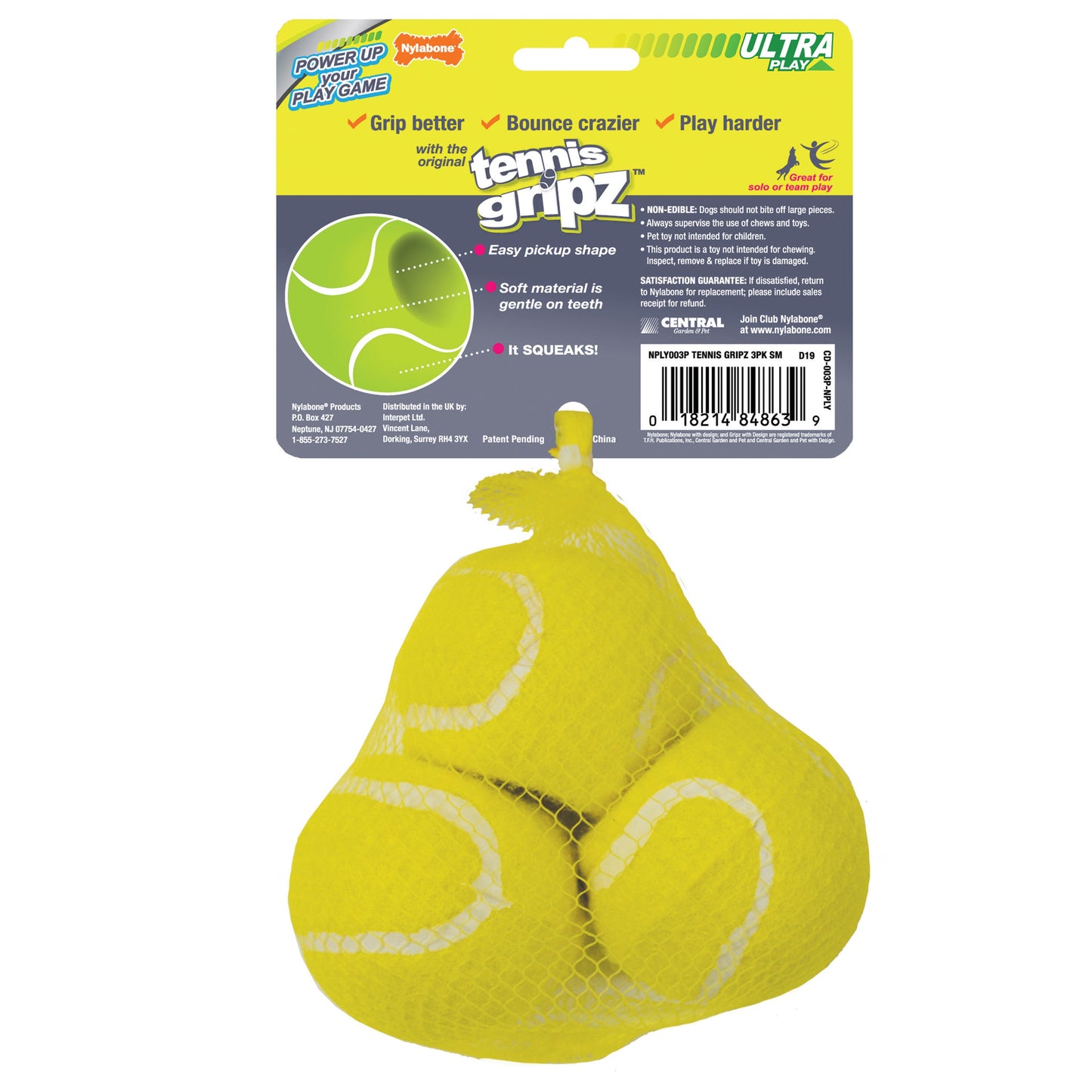 Nylabone Power Play Dog Tennis Ball Gripz 1ea/SMall/Regular - Up To 25 Ibs.