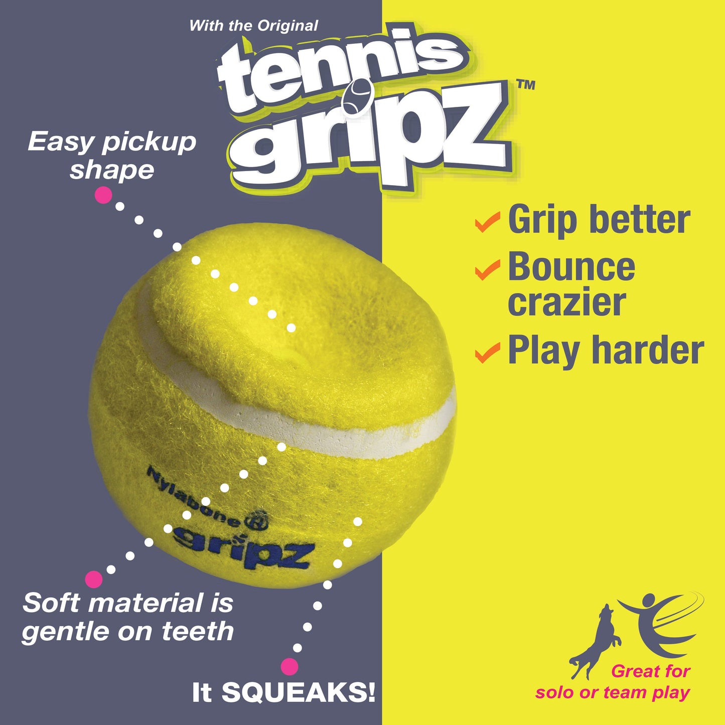 Nylabone Power Play Dog Tennis Ball Gripz 1ea/Medium/Wolf - Up To 35 lb