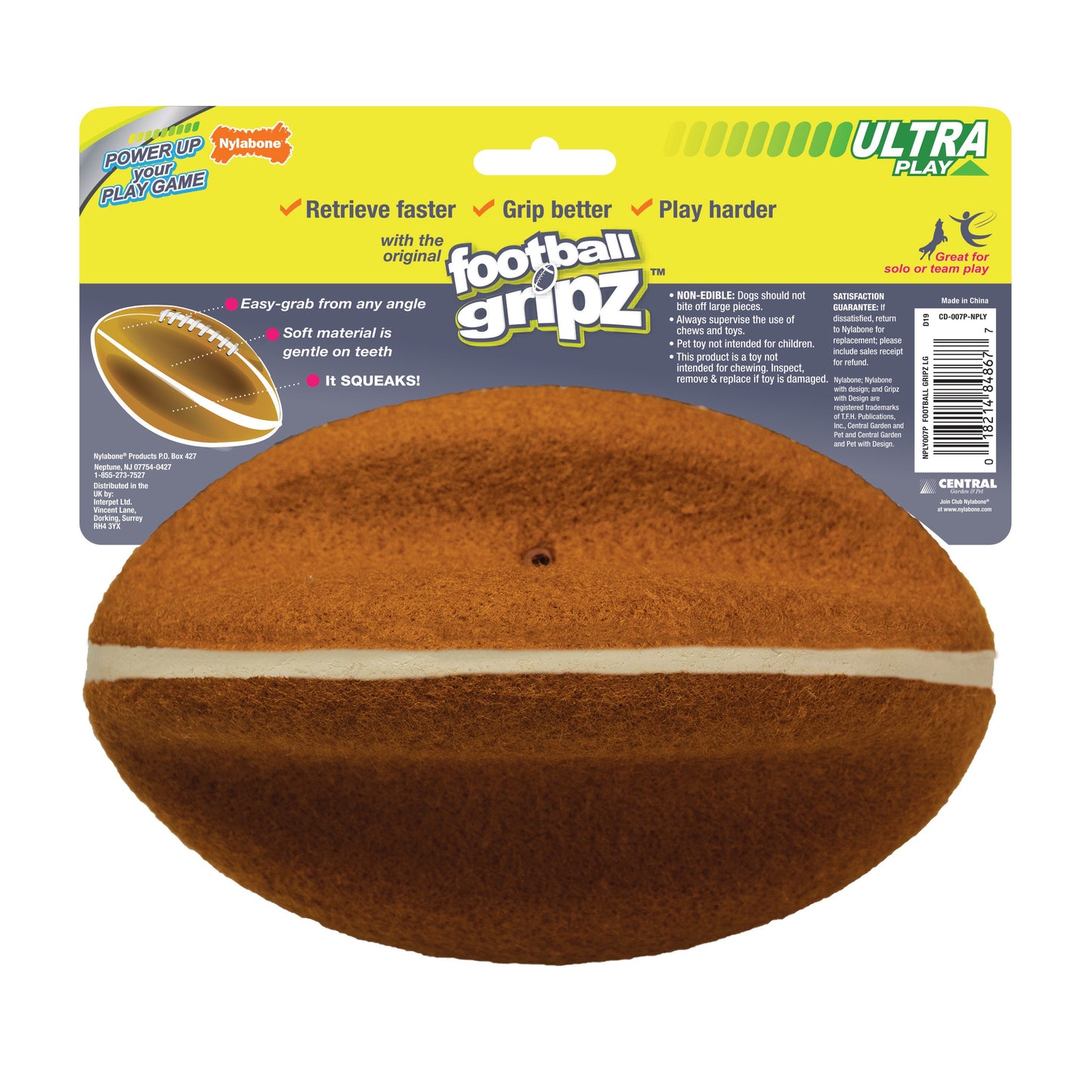 Nylabone Power Play Dog Football Gripz 1ea/Large/Giant - Up To 50 lb