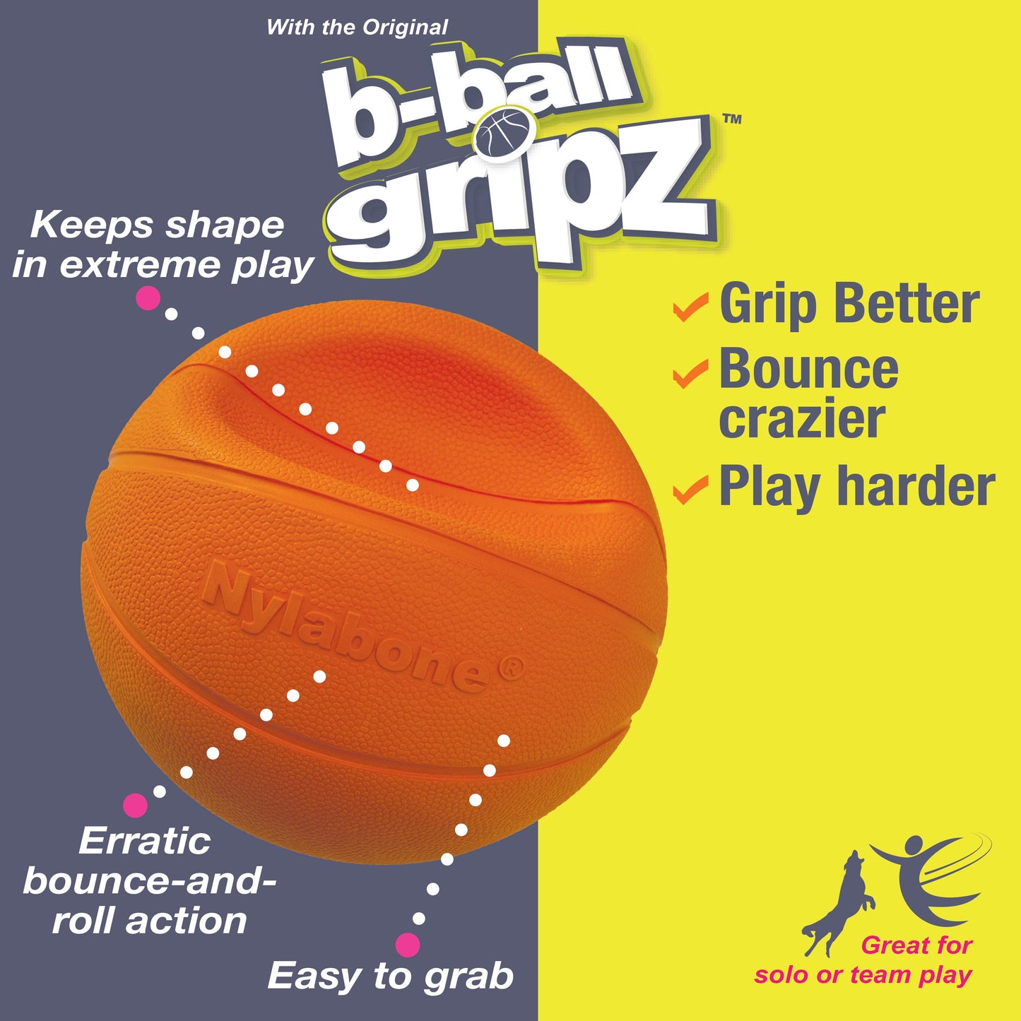 Nylabone Power Play Dog Basketball B-Ball Gripz 1ea/Large/Giant - Up To 50 lb