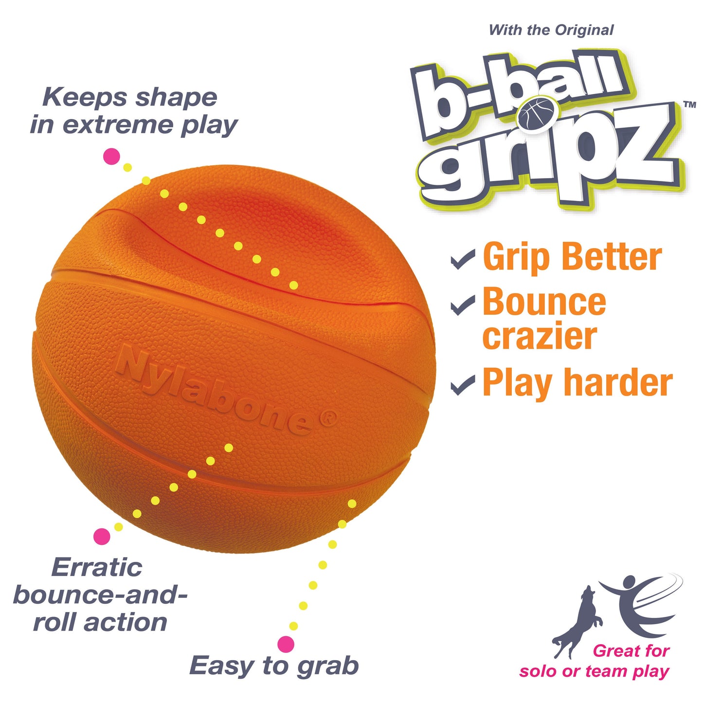 Nylabone Power Play Dog Basketball B-Ball Gripz 1ea/Large/Giant - Up To 50 lb