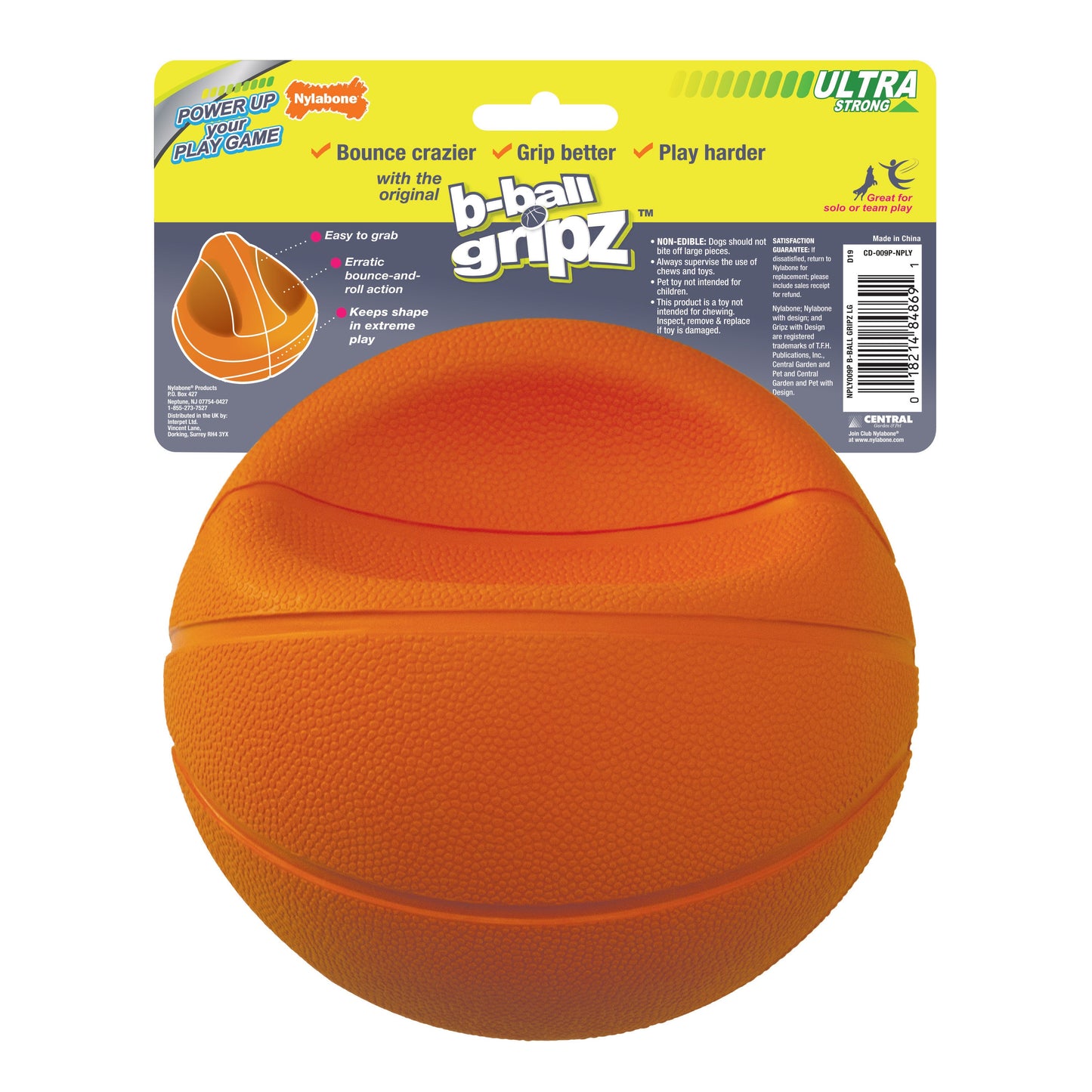 Nylabone Power Play Dog Basketball B-Ball Gripz 1ea/Large/Giant - Up To 50 lb