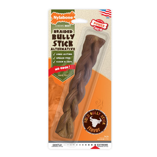 Nylabone Power Chew Braided Bully Stick Alternative Chew Toy Bully Stick 1ea/Large/Giant - Up To 50 lb