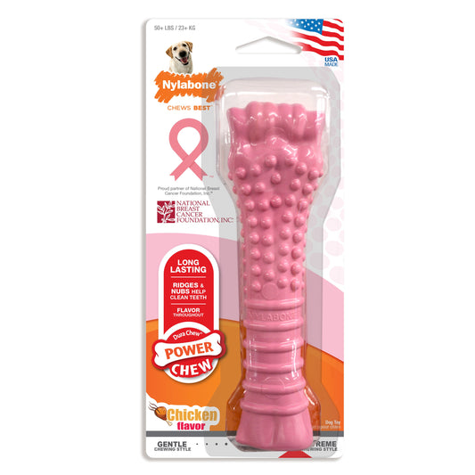 Nylabone Breast Cancer Awareness Pink Power Chew Textured Dog Toy Chicken 1ea/XL/Souper - 50+ lb