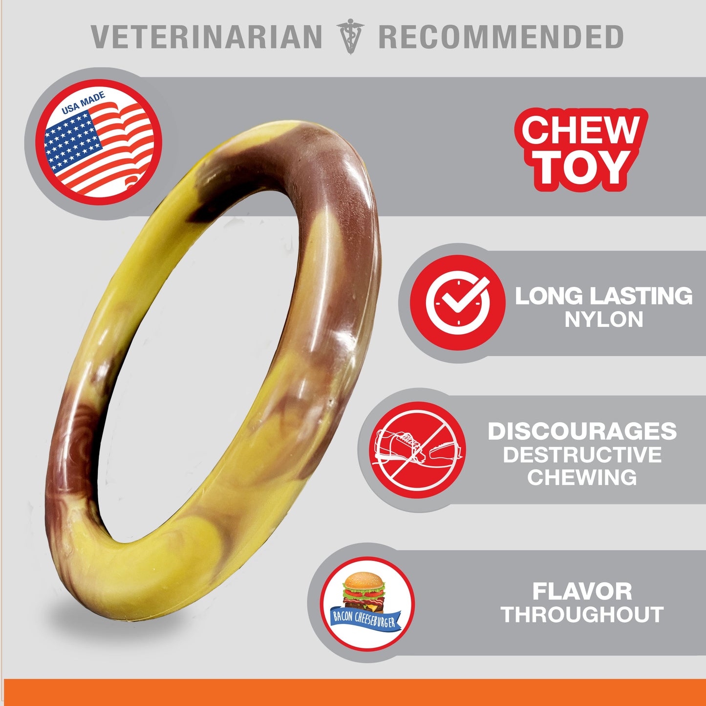 Nylabone Power Chew Flavor Frenzy Ring Dog Chew Toy Bacon Cheeseburger 1ea/Large/Giant - Up To 50 lb