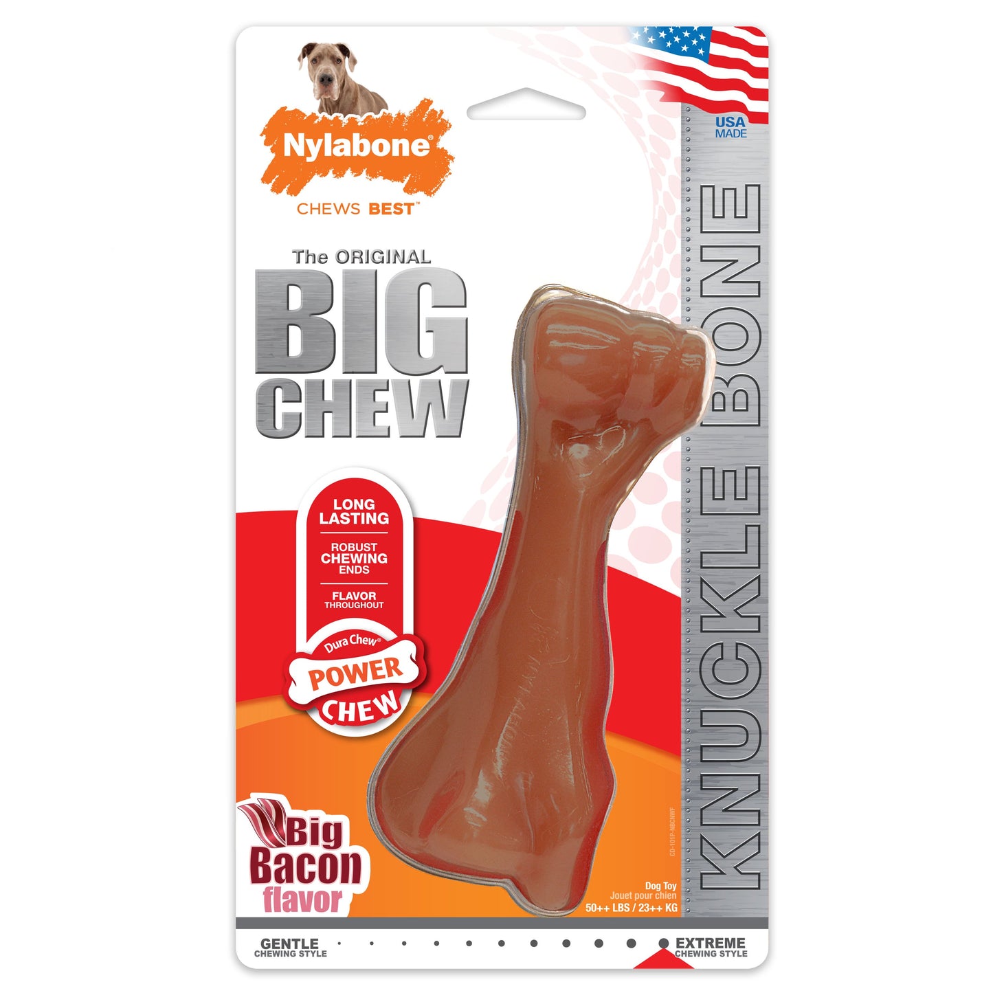 Nylabone Power Chew Knuckle Bone BIG Dog Chew Toy Bacon 1ea/XXL/Monster - 50++ lb