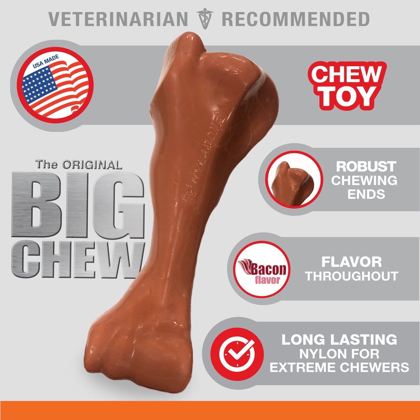 Nylabone Power Chew Knuckle Bone BIG Dog Chew Toy Bacon 1ea/XXL/Monster - 50++ lb