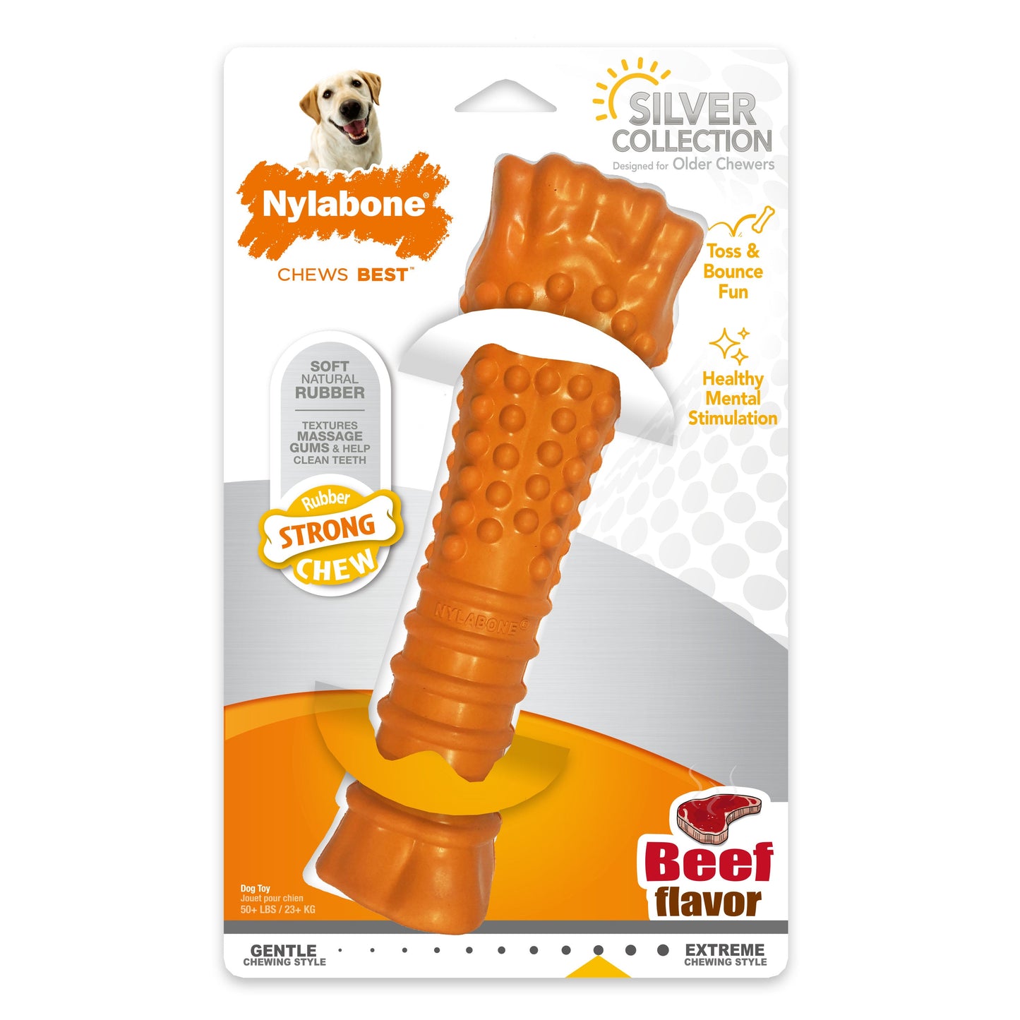 Nylabone Silver Collection Strong Chew Rubber Bone Chew Toy for Senior Dogs Beef Flavor 1ea/XL/Souper - 50+ lb