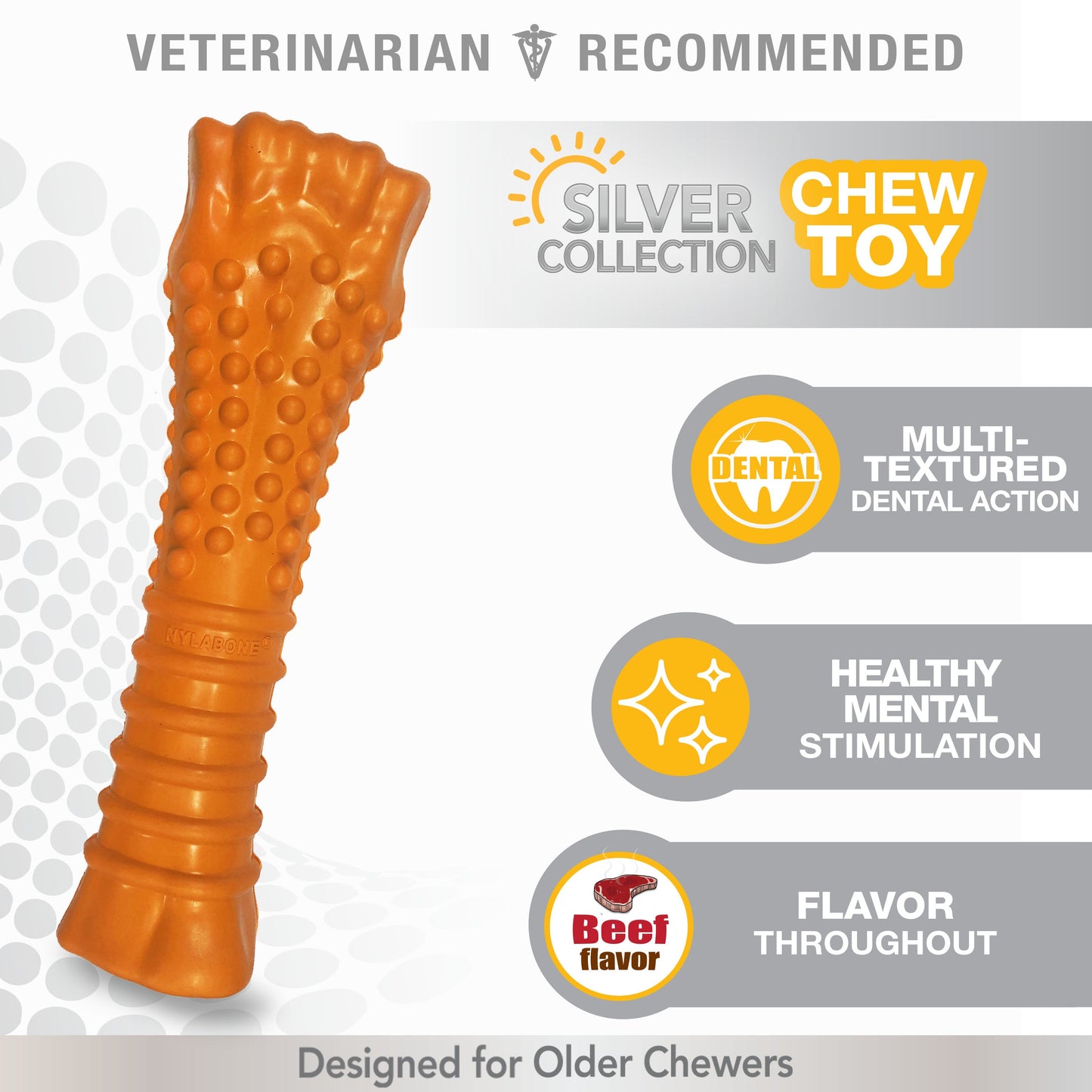 Nylabone Silver Collection Strong Chew Rubber Bone Chew Toy for Senior Dogs Beef Flavor 1ea/XL/Souper - 50+ lb