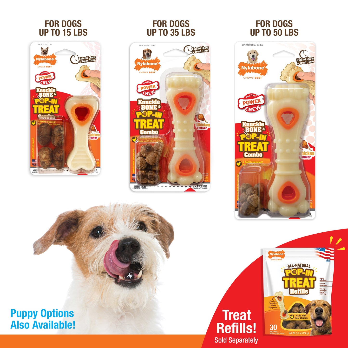 Nylabone Power Chew Knuckle Bone & Pop-In Treat Toy Combo Chicken Pop-In 1ea/XS/Petite - Up To 15 lb