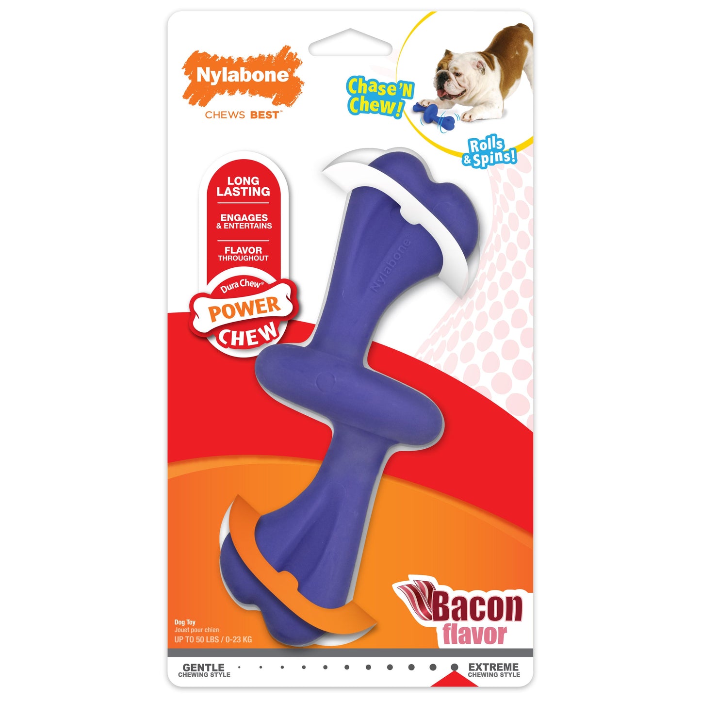 Nylabone Power Chew Rolling Dog Toy Bacon 1ea/Large/Giant - Up To 50 lb