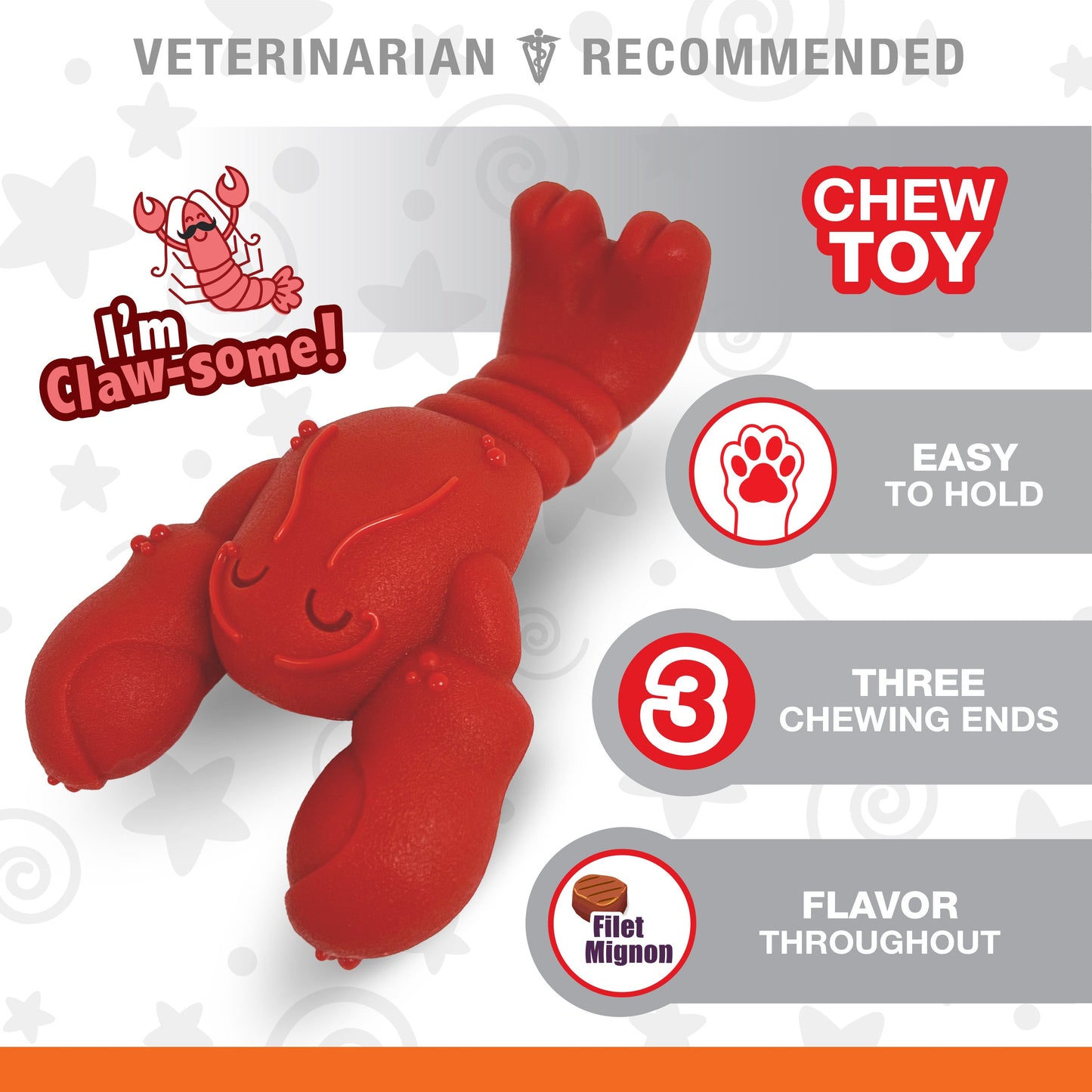 Nylabone Power Chew Lobster Dog Toy Filet Mignon 1ea/Medium/Wolf - Up To 35 lb