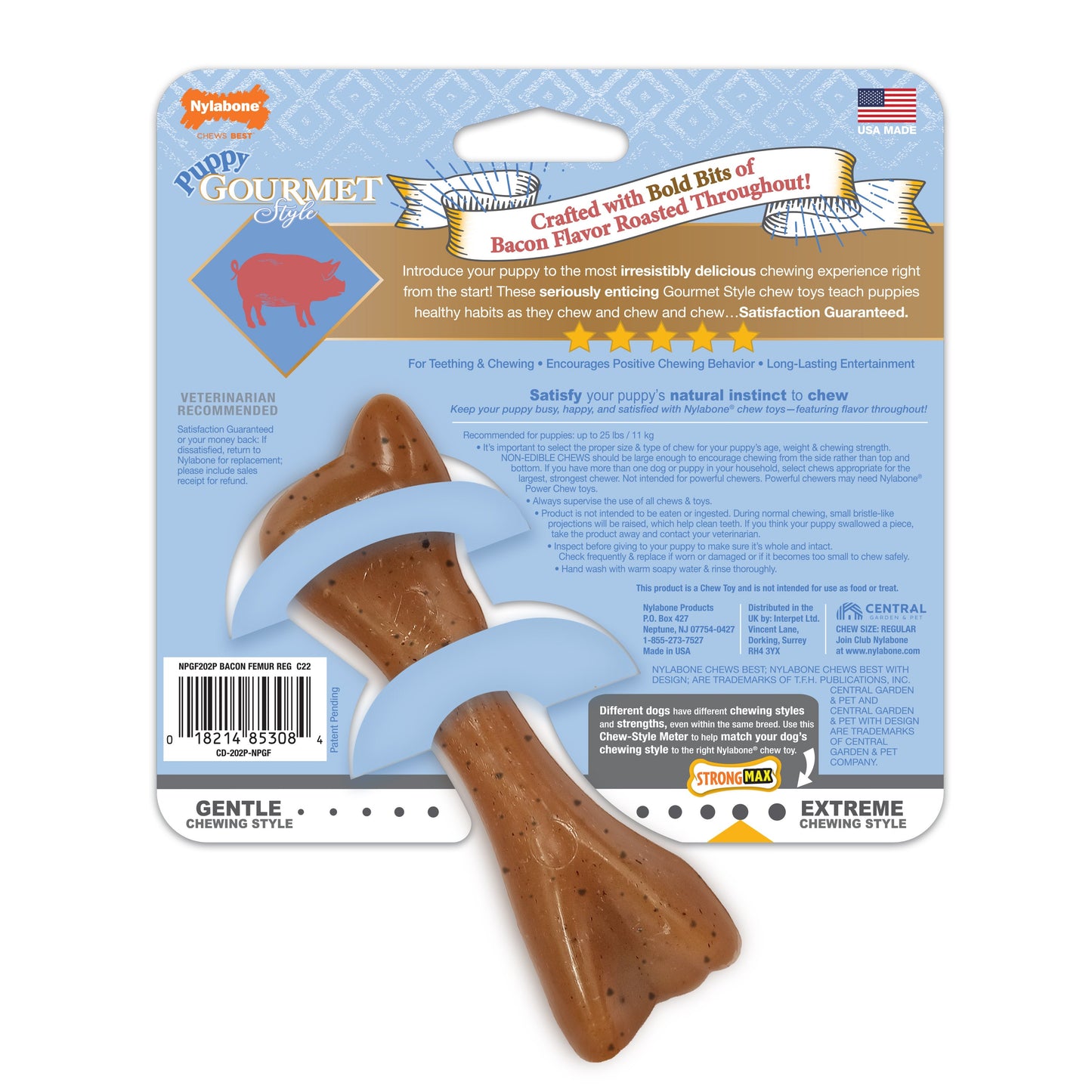 Nylabone Gourmet Style Strong Femur Puppy Chew Toy Bacon 1ea/SMall/Regular - Up To 25 Ibs.