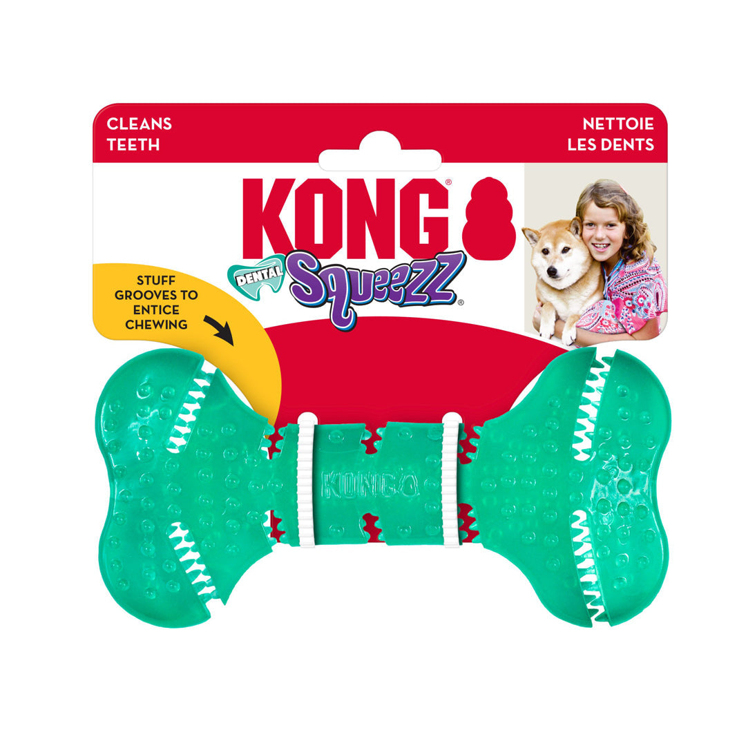 KONG Dental Squeezz Bone Dog Chew Teal 1ea/MD