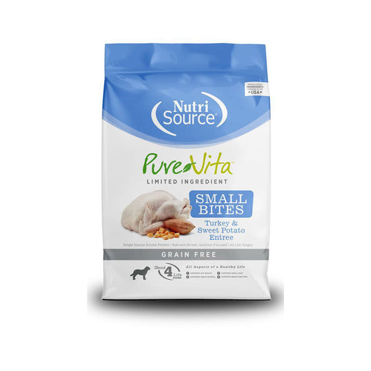 NutriSource PureVita LID Grain Free Small Bites Dry Dog Food Turkey & Sweet Potato 5lb