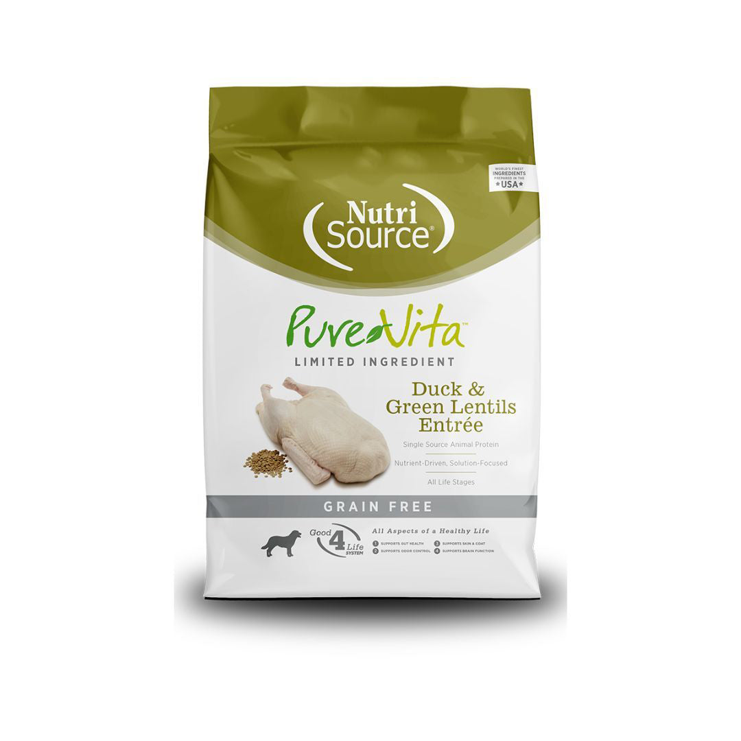 NutriSource PureVita LID Grain Free Dry Dog Food Duck & Green Lentils Entrée 25lb