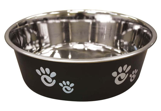 Spot Barcelona Stainless Steel Paw Print Dog Bowl Licorice, 1ea/64 oz