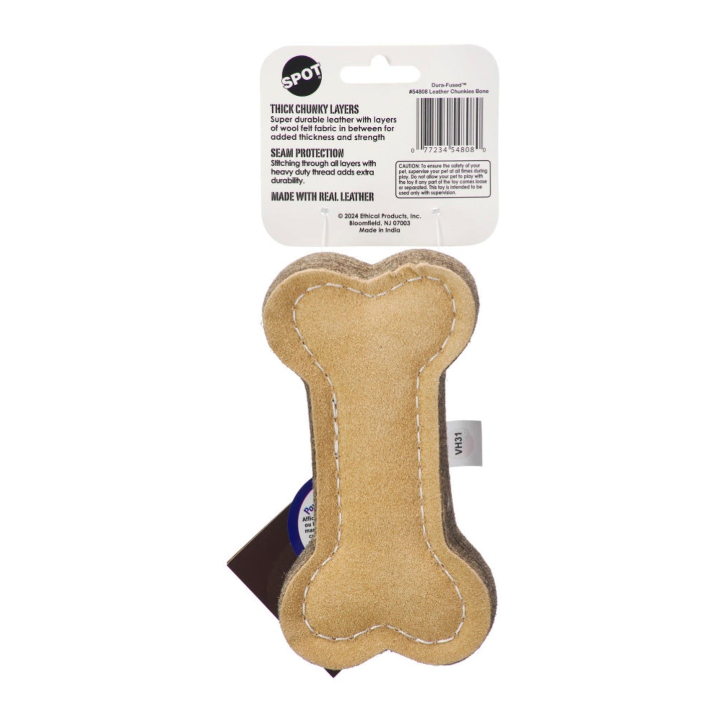 Spot Dura-fuse Leather Chunky Dog Toy Bone, 1ea/6 in