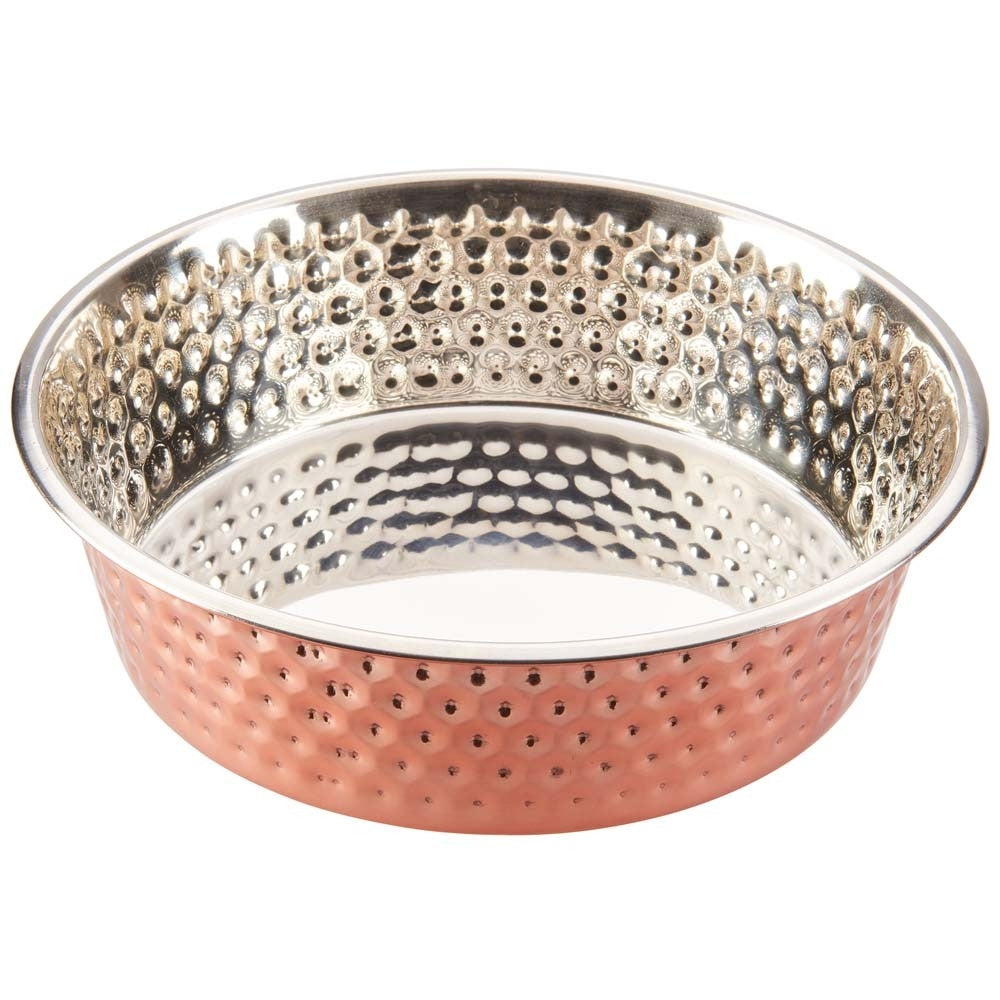 Spot Honeycomb Non Skid Stainless Steel Dog Bowl Hammered Exterior, Copper, 1ea/3 qt