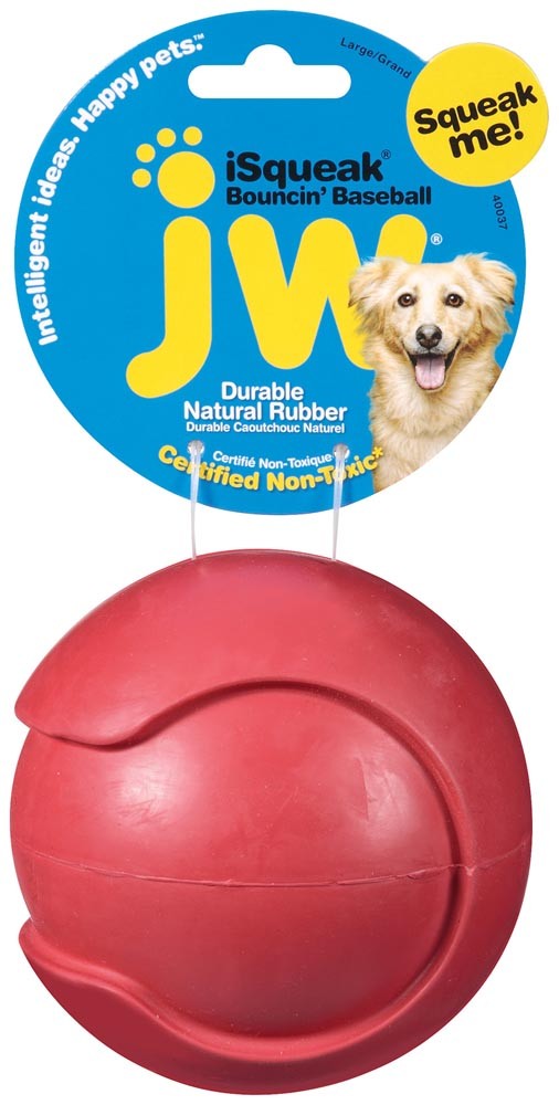 JW Pet iSqueak Bouncin' Dog Toy Baseball Assorted 1ea/LG