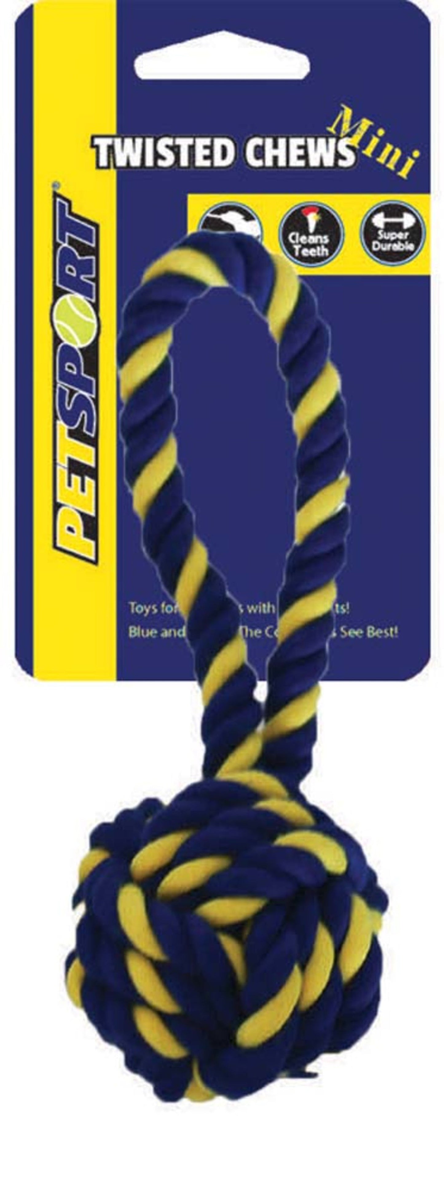 Petsport USA Twisted Chew Monkey Fist Dog Toy Blue, Yellow 1ea/7 in, Mini