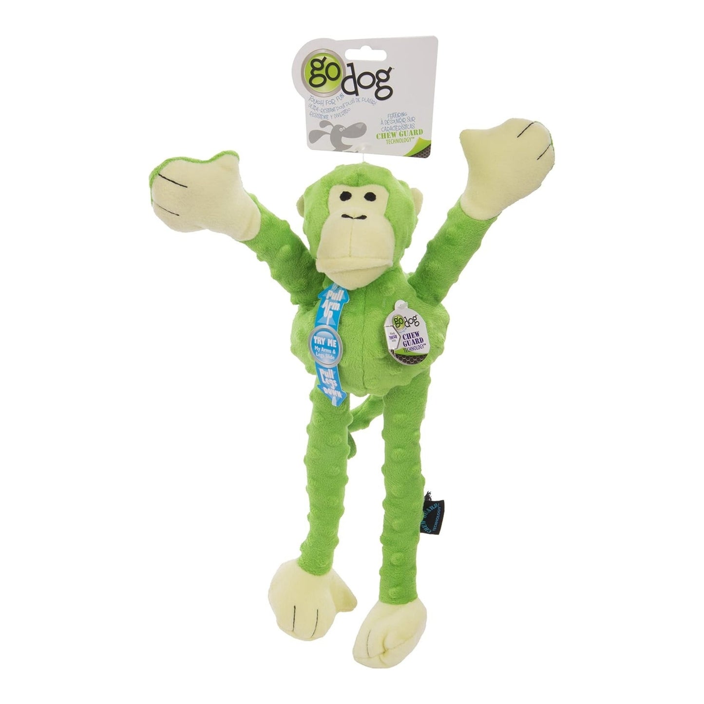 Godog Crazy Tugs Monkey Dog Toy Green Large