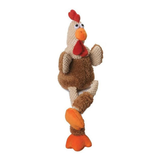 Godog Checkers Skinny Rooster Dog Toy Brown Small