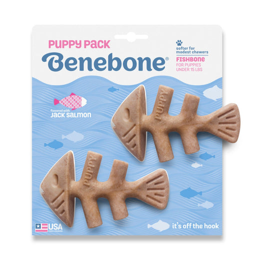 Benebone Puppy Pack Fishbone Dog Chew Toy Salmon, 1ea/XS|2 pk