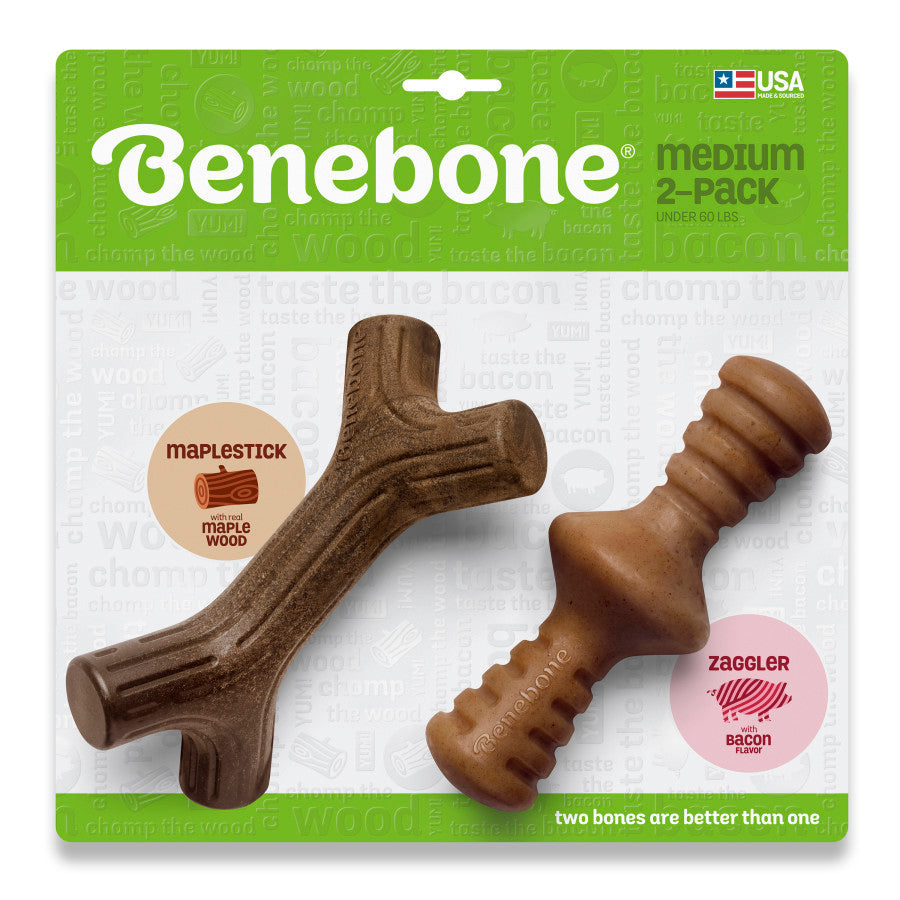 Benebone Stick & Zaggler Dog Chew Toy Bacon, 1ea/MD|2 pk